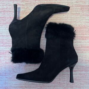 black suede faux fur ankle boots